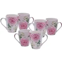 Spetebo Becher Kaffeebecher mit Rosen Motiv - 6er Set, 6-tlg., Porzellan, Kaffee und Tee Tassen für ca. 250 ml