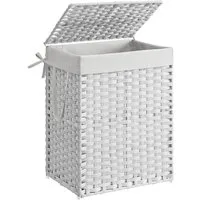 SONGMICS Wäschekorb Wäschebox aus synthetischem Rattan, herausnehmbarer Wäschesack, 90 Liter, handgeflochten, mit Deckel und Griffen, faltbar, 46x33x60 cm
