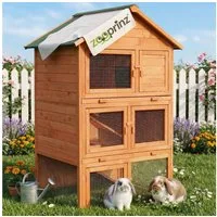 Zooprinz Kleintierstall Jumbo mit 3 Etagen und Auslauf 106x160x86,5 cm (BxHxT), Lasiertes Massivholz, 2 Kotschubladen