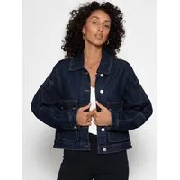 SASSYCLASSY Jeansjacke Oversize Jeans Jacke mit Taschen für Damen Jeans Jacke mit großen Seitentaschen lässiger Schnitt dunkelblau