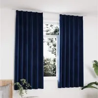 furnicato Vorhang Samtvorhänge Dunkelblau 140 x 175 cm mit Metallhaken, 2er-Set