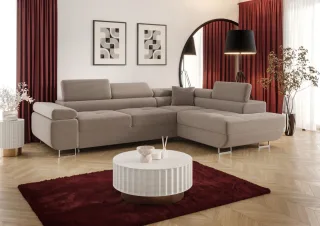 Ecksofa Schlafsofa Sofa MONARO Stoff Poso Beige Ottomane Rechts