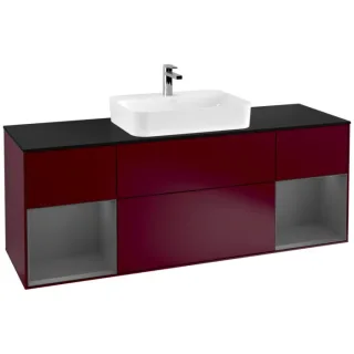 Villeroy und Boch Finion Waschtischunterschrank F452GKHB 160x60,3cm, Abdeckplatte black matt, Regale Anthracite matt lacquer, Peony Matt