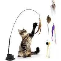 Beaface Tier-Beschäftigungsspielzeug Katzenangel Spielzeug mit Saugnapf und Federn,für Katzen