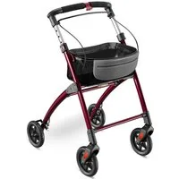 ELONEO Indoor-Rollator Wohnungsrollator inkl. Tablett & Korb für Zuhause, klappbare Gehhilfe, Einhand-Falt-mechanismus, geringes Faltmaß, maximale Sichtbarkeit