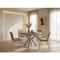 WFL GROUP Esstisch Clara Grau-Beige Loft rund ausziehbar mit Grau-Beige Metallbeinen (MADE IN EU, erhältlich in zwei Größen – 100/120 cm, ausziehbar auf 180/200 cm), platzsparender Industrial Tisch in Holzoptik für Wohnzimmer oder Küche