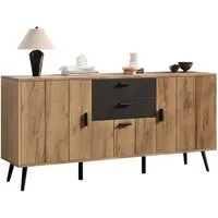 Merax Sideboard mit 2 Schubladen, 3 Türen & großer Ablagefläche (140x35x67 cm, 1 St), Aufbewahrungsschrank Schwarz Holzoptik Kommode Beistellschrank