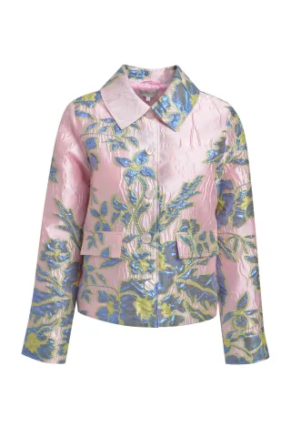Milano Italy - jacket w collar, placket, flap pockets + 1/1 sleeve rosã© print - Gr. - 42