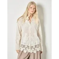 Apricot Spitzenbluse Oversize-Hemd aus Mesh mit Stickerei