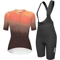 Wulibike Radtrikot Damen Radsport-Set, All-Road Race-Fit Aero Kurzarm (2-tlg) Fahrradbekleidungsset mit Trikot und stützenden High-Waist-Bib-Shorts