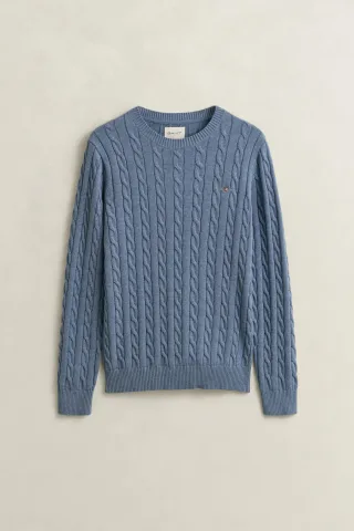GANT - Zopfstrick Rundhalspullover aus Baumwolle faded denim - Gr. - XXL