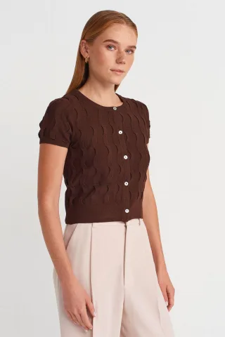 Damen Kurz-Jacquard-Button-Cardigan