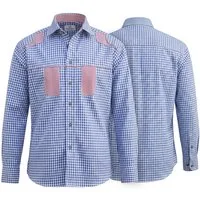 German Wear Trachtenhemd GW1242 Blue Karo Trachtenhemd für Trachtenlederhosen Krempelärmel Baumwolle