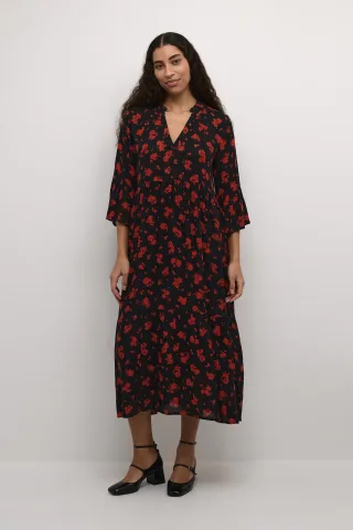 Kleid A-shape black red