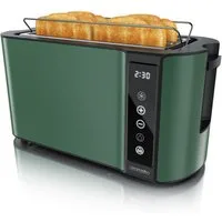 Arendo Toaster Wärmeisoliertes Doppelwandgehäuse, Display mit Restzeitanzeige, 2 lange Schlitze, für 4 Scheiben, 1500 W, Touchpanel, Brötchenaufsatz, 7 Bräunungsgrade, Brotscheibenzentrierung