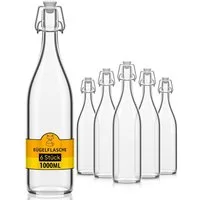 Flaschen-Fuchs Vorratsdose 1000ml Flaschen zum Befüllen Bügelverschluss Schnaps Likörflaschen, Glas, (6er Set)