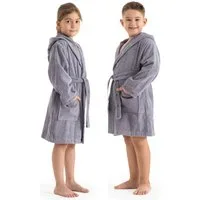 Bruno Banani Kinderbademantel Danny, Ideal für Zuhause, Schwimmbad oder im Urlaub, Langform, Walkfrottee, Kapuze, Gürtel, mit Logostreifen, aus 100% Baumwolle