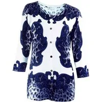 Passioni Cardigan Twinset mit dekorativem Leopardenmuster-Mix in Marine und Weiß