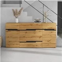 Merax Sideboard in Holzoptik und Schwarz, moderner Esszimmer- & Beistellschrank (1 St), Kommode mit 2 Türen und 4 Schubladen, Wohnzimmerschrank, 160x40x80cm