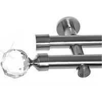 BASIT Gardinenstange Edelstahloptik 20mm mit Wandträgern 120 cm E87, Ø 20 mm, 2-läufig, verschraubt, Metall, H41 120 cm E87 Kristall Kugel