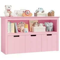 Homfa Kinderregal, Spielzeugtruhe Bücherregal 3 Schubladen mit Rollen 102 x 33 x 61,5cm