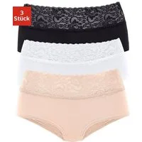 Vivance Panty (3er-Pack) aus elastischer Baumwolle mit floraler Spitze
