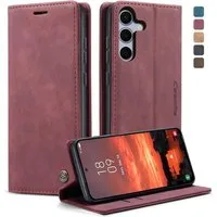 CaseMe Handyhülle Premium Hülle für Samsung Klapphülle Samsung S25 FE-Karmesinrot