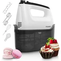 FOHERE Handmixer 6 Geschwindigkeiten plus Turbo, 6 Zubehörteile Edelstahl, 400 W, Aufbewahrungsbox, vertikales Design