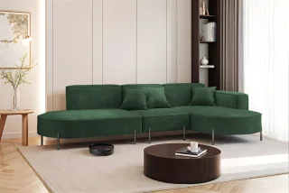 Ecksofa Designersofa VALENCIA in Stoff Noel Dunkelgrün Ottomane Rechts