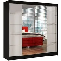 Sofnet Kleiderschrank Basti V (mit Spiegel, Schiebetüren und Kleiderstange) Schwebetürenschrank mit 2 Türen, Schiebetürenschrank - 200x215x58 cm