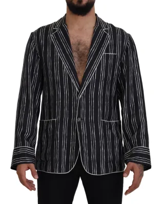 Dolce & Gabbana Blau Gestreiftes Seiden-Pyjama-Hemdjacke