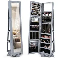 COSTWAY Schmuckschrank stehend, mit Spiegel & Regal, drehbar, abschließbar