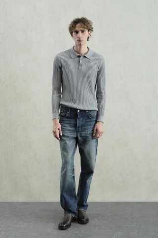 Slim Fit Ripp-Polo-T-Shirt