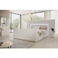 PROMETO Möbel Boxspringbett Doppelbett 180x200 mit Matratze, Schubladen TV-Lift LED Beleuchtung, inkl. 7-Zonen-Taschenfederkernmatratze, TV-Lift im Fußteil, Topper