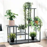 DanDiBo Blumenständer Blumenregal Metall Schwarz 4 Ebenen 96579 Wohnzimmer Blumentreppe, Blumenständer Blumensäule Design Pflanzenhocker Modern