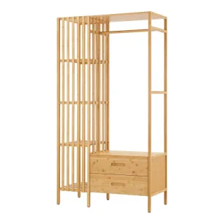 [en.casa] Garderobenständer, Natur, Naturmaterialien, Bambus, 4 Fächer, 2 Schubladen, 100x185x45 cm, Garderobe, Garderobenständer