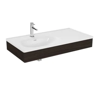 VitrA Equal Set Möbelwaschtisch asymmetrisch 100 cm mit Holzblende Weiß Hochglanz,81084 81084