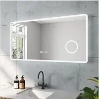 AQUABATOS LED-Lichtspiegel Badzimmerspiegel Badspiegel Led Spiegel mit Beleuchtung, Digital Uhr Kosmetikspiegel Beschlagfrei Touchschalter