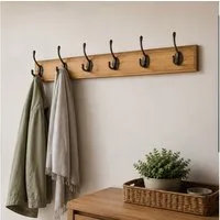 HOOZ Garderobenleiste Bambus – Wandgarderobe mit Metallhaken Natur, 6 Metallhaken 74,5 cm (Einzelartikel, 1 Wandhakenleiste), FSC-zertifizierter Bambus, Garderobenleiste mit Metallhaken