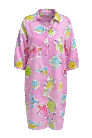 Milano Italy - shirtdress, gathered at back yoke, 3/4 sleeve orchid print - Gr. - 44