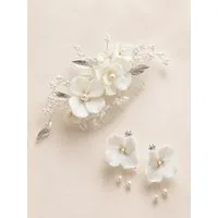 ANNIS WIESBADEN EST. 2021 Schmuckset Braut Perlenblüten-Brauthaarkamm und Ohrringe "Amélie" ivory (1 Brauthaarkamm + 1 Paar Ohrringe), für die Braut