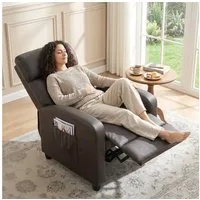 HOMCOM Massagesessel mit Liegefunktion, 2 Massagepunkte, Fernbedienung, Seitentasche (Relaxsessel, 1-St., Fernsehsessel mit Vibrationsmassage), aus Kunstleder, für Wohnzimmer, Braun