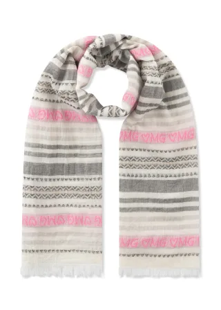 Schal aus Baumwollmischung mit Streifen und OMG-Schriftzug grau - Gr. - ONE SIZE