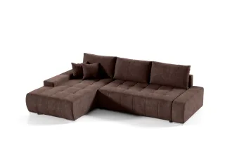 Ecksofa Sofa mit Schlaffunktion VOGAR Stoff Aston Braun Ottomane Links