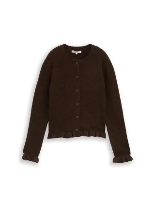 Denim Tom Tailor - Cosy Cardigan mit Rüschen cool dark brown melange - Gr. - XL