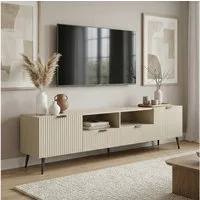 en.casa TV-Schrank »Nand« mit 2 Türen geriffelt 180 x 40 x 51 cm Sandfarben