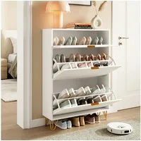 PXloue Schuhschrank Schuhregal Schuhkipper mit Kippsicherung (Schuhkommode im Flur Diele,Trennwand verstellbar, 118,5x24x80cm) Platzsparend, Für verschiedene Schuhtypen geeignet