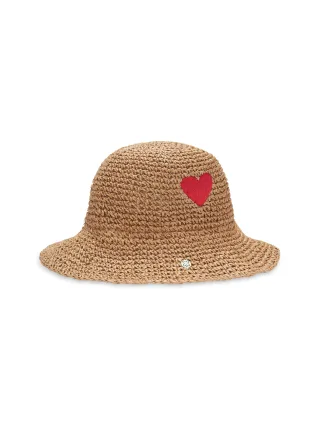 Bucket Hat aus Stroh mit Herz-Stickerei beige - Gr. - ONE SIZE