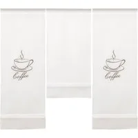 Clever-Kauf-24 Scheibengardine Design Mini Flächenvorhang Set weiß bestickt Kaffee 4057-01 (3 St), Stangendurchzug, transparent, bestickt