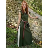 Vehi Mercatus Burgfräulein-Kostüm Mittelalter Kleid mit Schnürung ärmellos Grün / Natur "Juta"